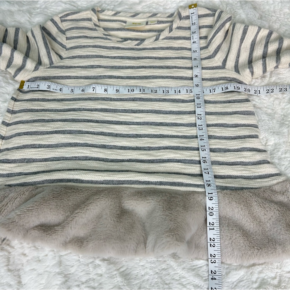 Maeve by Anthropologie Astor Faux Fur Trimmed Striped Pullover Top - Picture 12 of 12